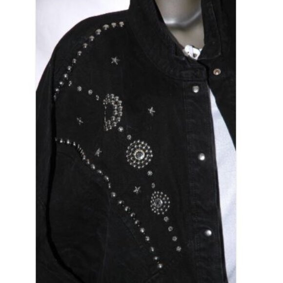 OVERSIZE Denim JACKET STUDDED Vintage 80s  Jean Coat Batwing Cocoon Bedazzled L - Picture 3 of 6